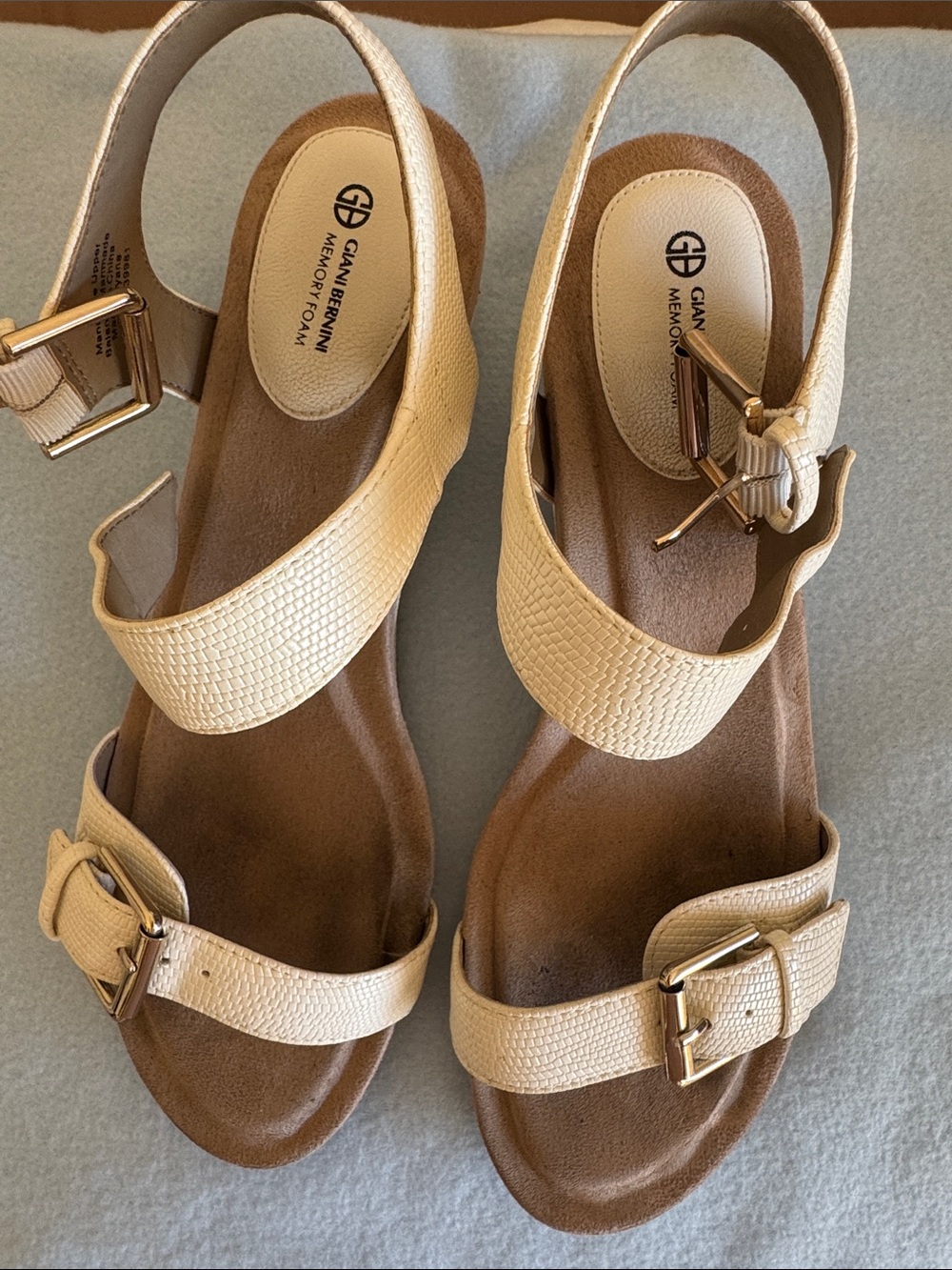 Gianni Bini Cream Textured Slingback Sandals with Buckles